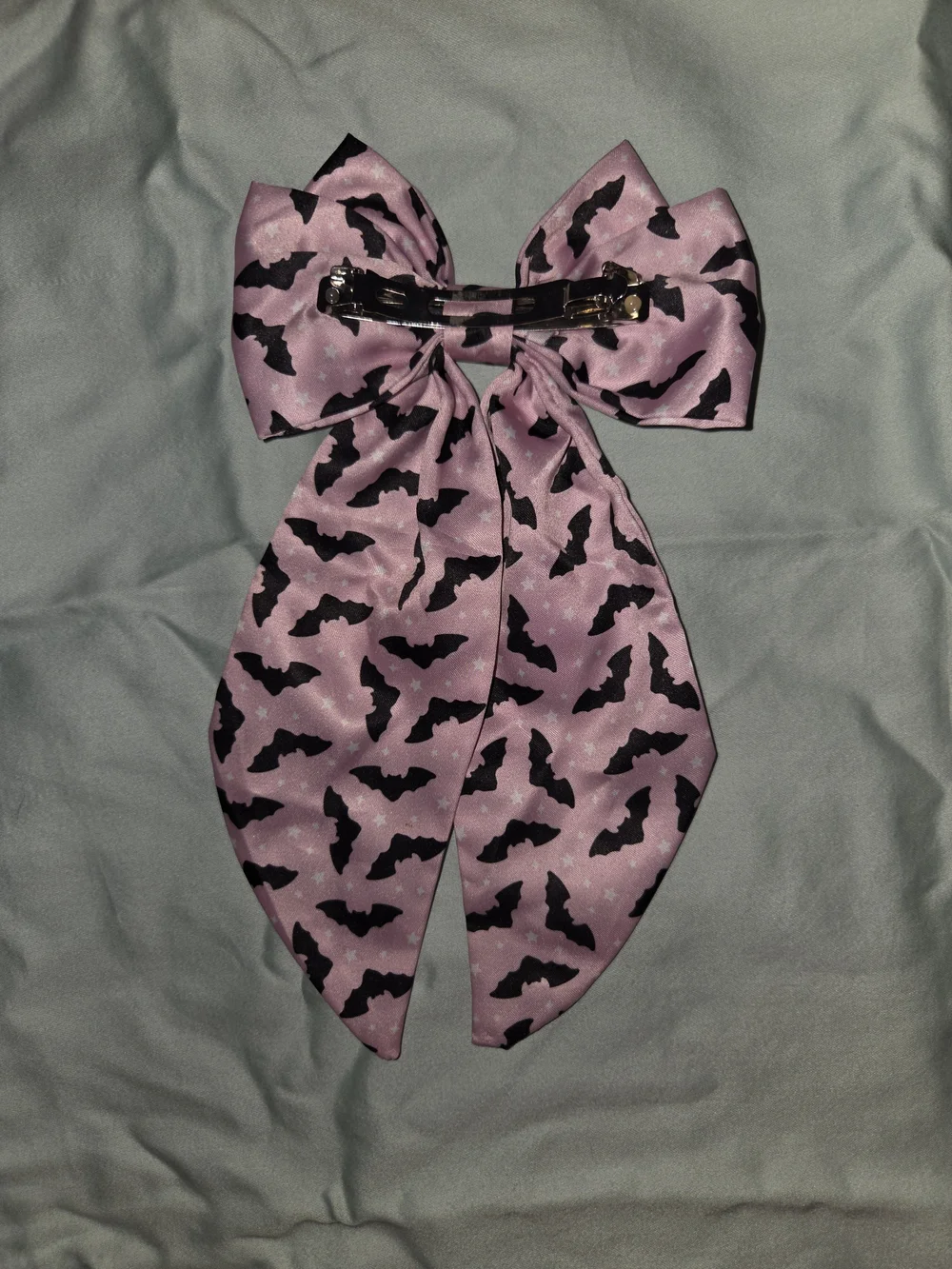 Wednesday Inspired Pink Bat Print Bow Hair Accessory